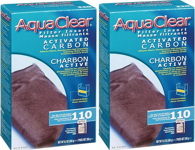 AquaClear Fluval 110 Activated Carbon Media for Aqua Clear AC110 Hang on Back Aquarium Filter (2 Single AC110 Carbon)