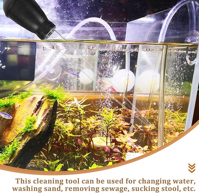 Luxshiny Aquarium Fish Tank Siphon Gravel Manual Water Sand Vacuum Tube for Household Fish Tank Cleaning and Faeces Removal, Mini Black Aquarium Sand Cleaner