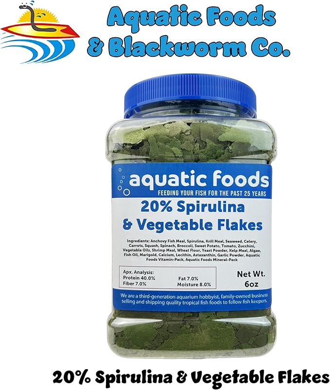 Premium Spirulina & Vegetable Flakes with 20% Spirulina for African Cichlids, Angle Fish, All Tropical Fish Also Pellet Mix, Wafer Mix Included…6oz
