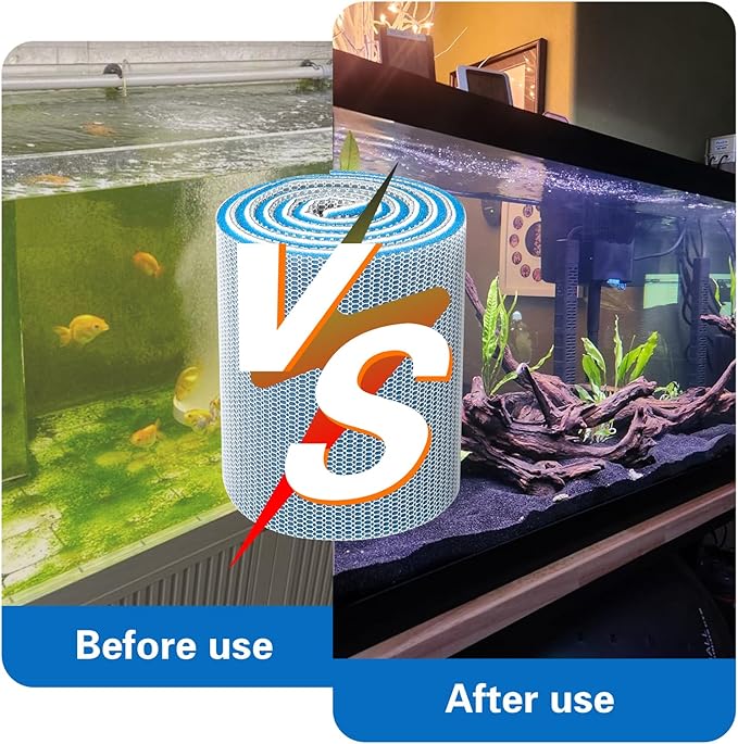 Aquarium Filter Media Accessories, 48 x 12 Inch Cuttable 8-Layer Fish Tank Foam Filter Floss Sponge Pad for Pond, Fish Tank, Aquarium