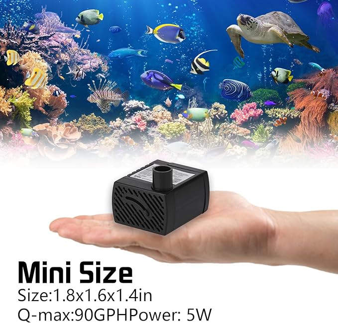 40 GPH Mini Submersible Water Pump (3.2W 150L/H) for Water Feature, Aquariums, Fish Tank, Tabletop Fountain, Pet Fountain, Indoor or Outdoor Pond Fountain