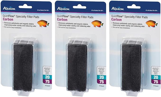 QuietFlow (3 Pack Aqueon Carbon Specialty Filter Pads, Size 20/75, 4 Pads Per Pack