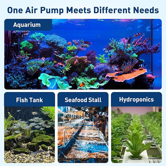 hygger Aquarium Air Pump, Ultra Quiet Oxygen Aerator with Air Stone Airline Tubing Check Valve, Aquarium Fish Tank Air Bubbler for 3 to 79 Gallon Tank and Bucket