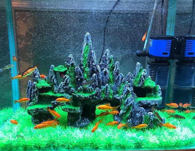 AWXZOM Extra Large Aquarium Decorations - Big Mountain View Ornaments, Come with 1 Little Diver and 2X 4inch Aquarium Plastic Plants