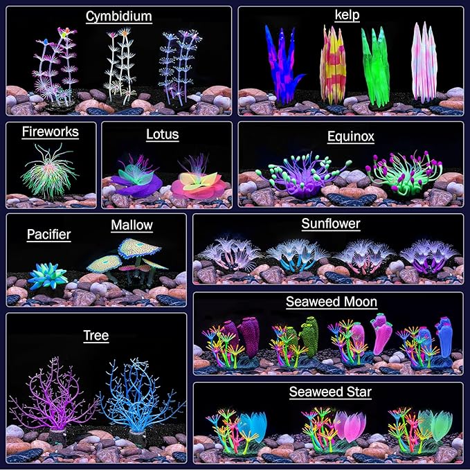 Soft Silica Gel Moves Naturally with Water Flow, Aquarium Decorations Glow in The Dark, Glowing Coral Ornaments for Fish Tank Decorations (Green, Anemone)