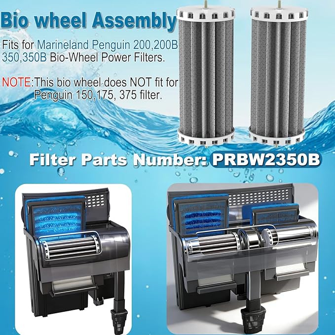 Bio Wheel Assembly Replacement Parts for PRBW2350B - Compatible with Marineland Penguin 200,200B,350,350B Power Filters & Bio-Wheel Power Filters | Aquarium Filter Parts for Hang-On Fish Tank,2-Pack