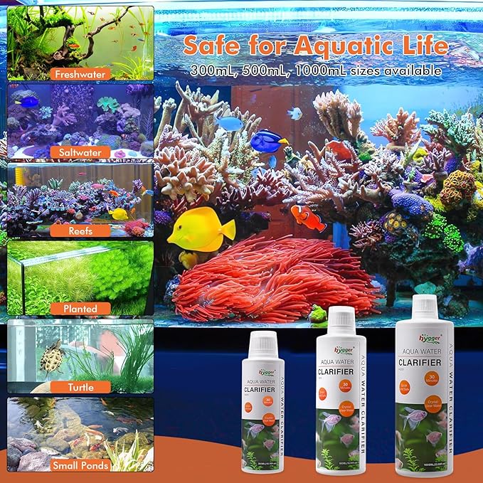 hygger Aquarium Water Clarifier, Water Clarifier for Fish Tank, Clears Cloudy Water for Freshwater and Saltwater Tanks, 1000 ML
