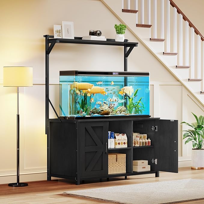 DWVO 40-120 Gallon Fish Tank Stand with Power Outlets, Heavy Duty Aquarium Stand with Storage, Metal Reptile Terrariums Table for Turtle Accessories Storage,1100LBS Capacity, Black