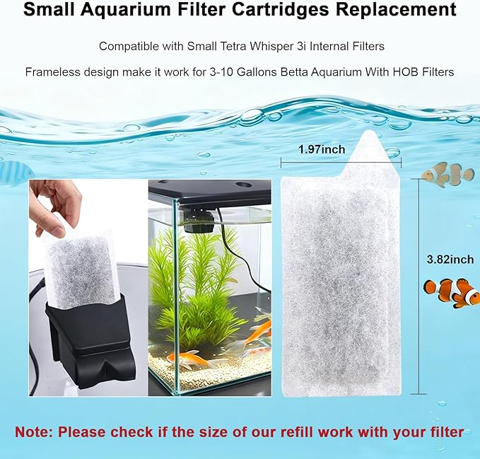 Small Aquarium Filter Cartridges Replacement Compatible with Tetra Whisper 3i Internal Filters, Frameless Design Filter Refills Work with 3-10 Gallons Small Fish Tank