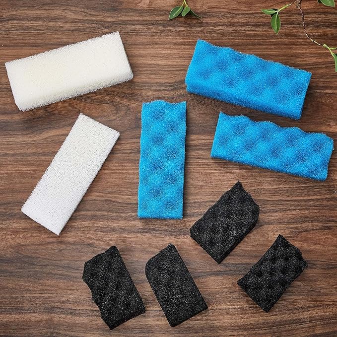 Threlaco 18 Pcs Compatible with 306/307 Bio Sponge Set Compatible with Aquarium Filters Including Blue White Black Bio Sponge for Replacement Filter Media Kit