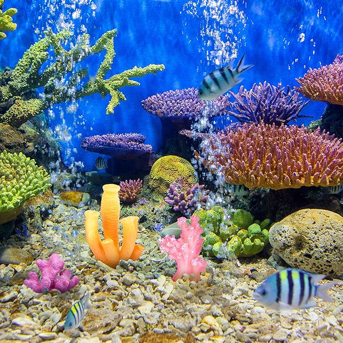 Mimorou 12 Pieces Fake Coral Plant Aquarium Decorations Fish Tank Ornament Decor Artificial Polyresin Colorful Coral Reef Decoration Accessories for Betta Fish Tank Aquarium Landscape(Lovely Style)