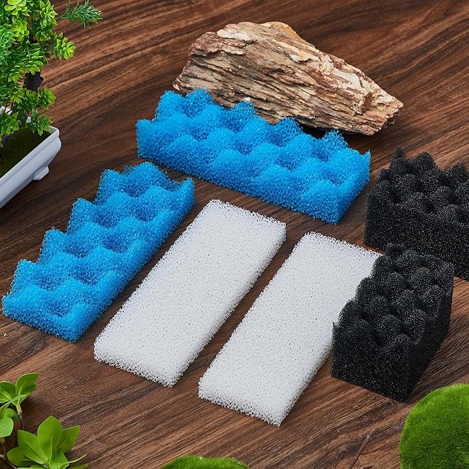 Threlaco 6 Pcs Aquarium Filters Bio Sponge Sets Compatible with Fluval 306/307, Including 2 Blue 2 White 2 Black Bio Sponge for Replacement Filter Media Kit