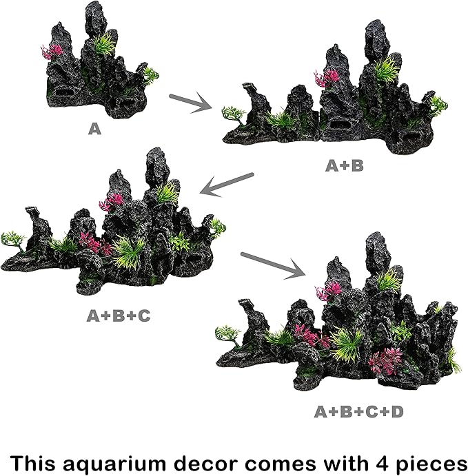 Underwater Sand Waterfall Aquarium Mountain View Decoration Large Ornament Landscape (4 in 1 Mountain View)