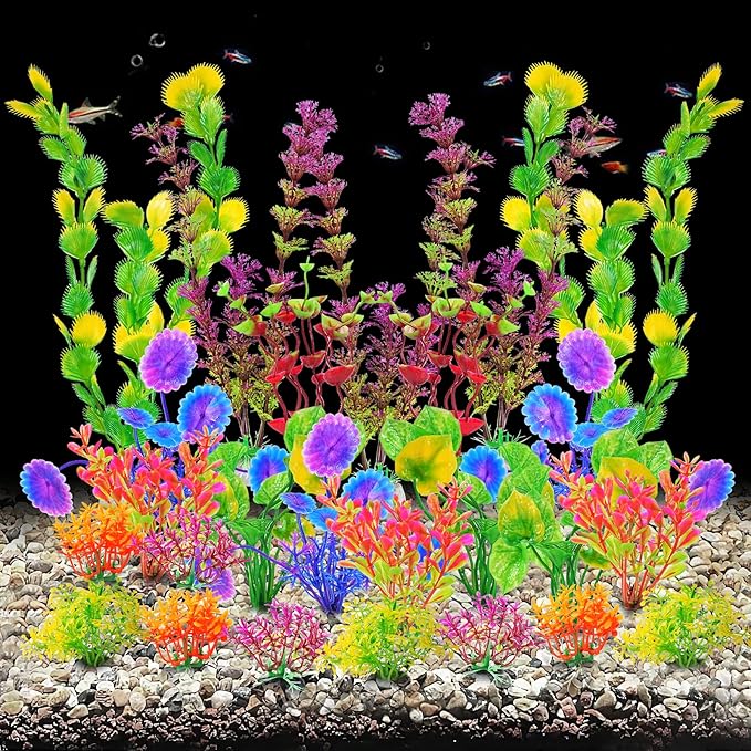 AQUANEAT Artificial Aquarium Plants, Fish Tank Plastic Decorations, Multiple Colors Small Accessories, 25pcs
