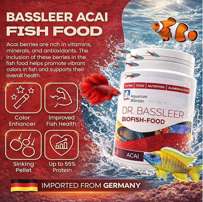 Bassleer BioFish Food Acai - Superfood Formula for Vibrant Colors & Strong Immunity | High-Protein & Probiotic-Enriched(X-Lrg, 680g)