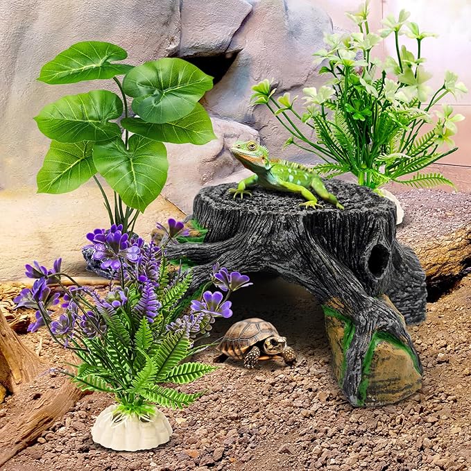GOZILLA Fish Tank Plants, Reptile Artificial Plastic Plants, Reptile Plants for Terrarium, Aquarium Decorations Resin Pedestal Ornaments for Fish Tank Accessories Set.(3PCS/B-Set)