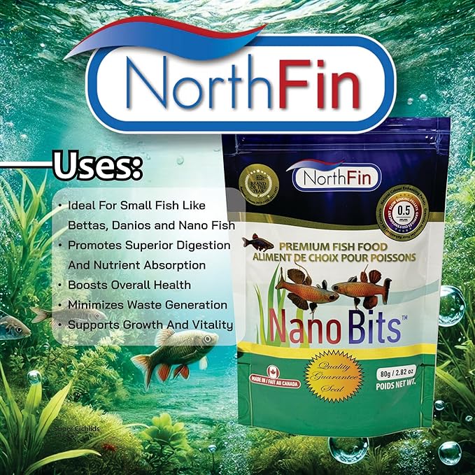 Northfin Nano Bits Premium Fish Food - 0.5mm Slow Sinking Pellets for Nano Fish, Betta, and Danios - High Protein, Insect-Based Formula with Omega-3, Spirulina, and Natural Color Enhancers (20g)