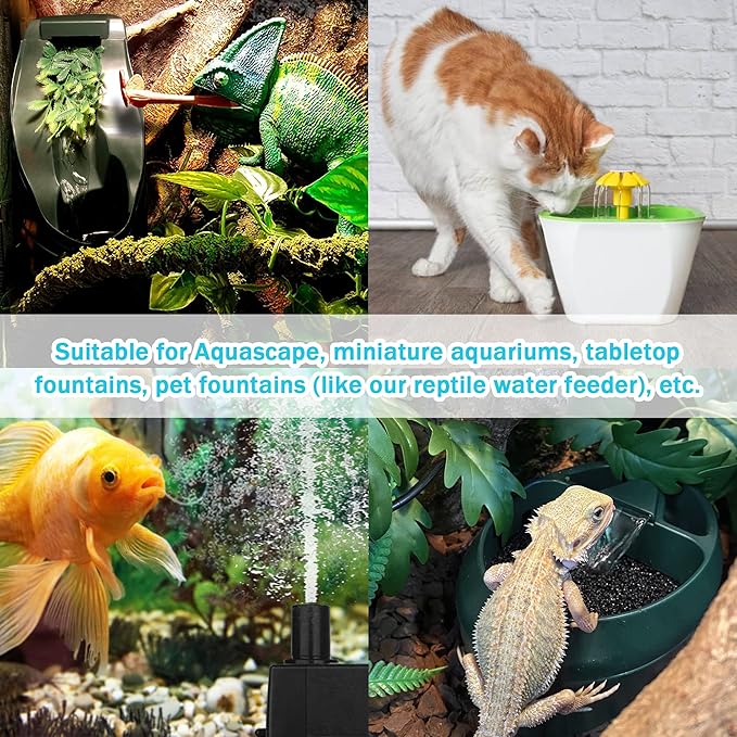 Submersible Pump 53GPH(200L/H) Fountain Pump Accessories kit, The Machine Parts of Neptonion Reptile Water Feeder, Includes 2.5W Aquarium Pump, 2 Carbon Foam and a Water Pipe