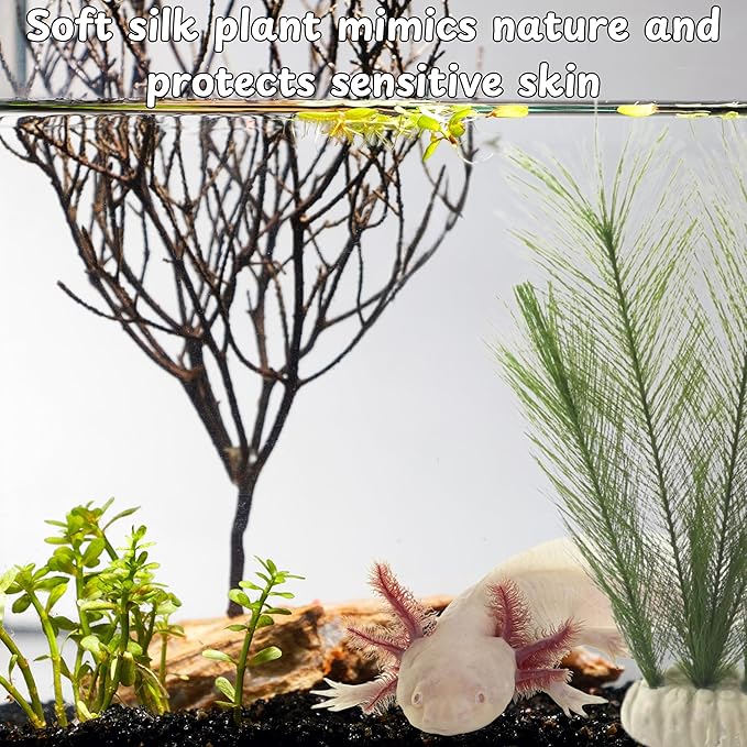 Axolotl Hide Tube and Silk Plants for Aquarium, Axolotl Cave and Aquatic Plant Set, Axolotls Hides and Green Plants, Aquarium Decor, Fish Tank Decorations, Turtle Tank Accessories (White, 11 * 3.5in)