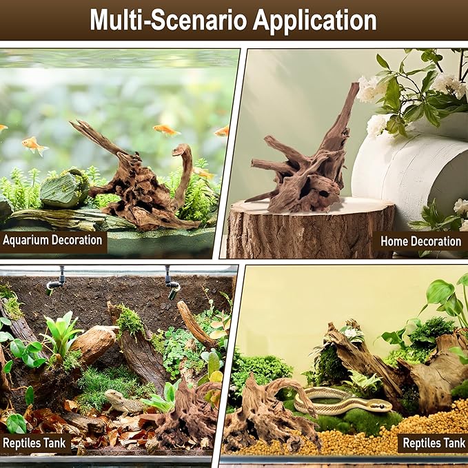 Kaiyuan Dynasty Natural Aquarium Driftwood Reptile Drift Wood Branches Driftwood Branches for Fish Tank Terrariums 6-10" 3Pcs