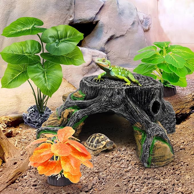 GOZILLA Fish Tank Plants, Reptile Artificial Plastic Plants, Reptile Plants for Terrarium, Aquarium Decorations Resin Pedestal Ornaments for Fish Tank Accessories Set.(3PCS/A-Set)