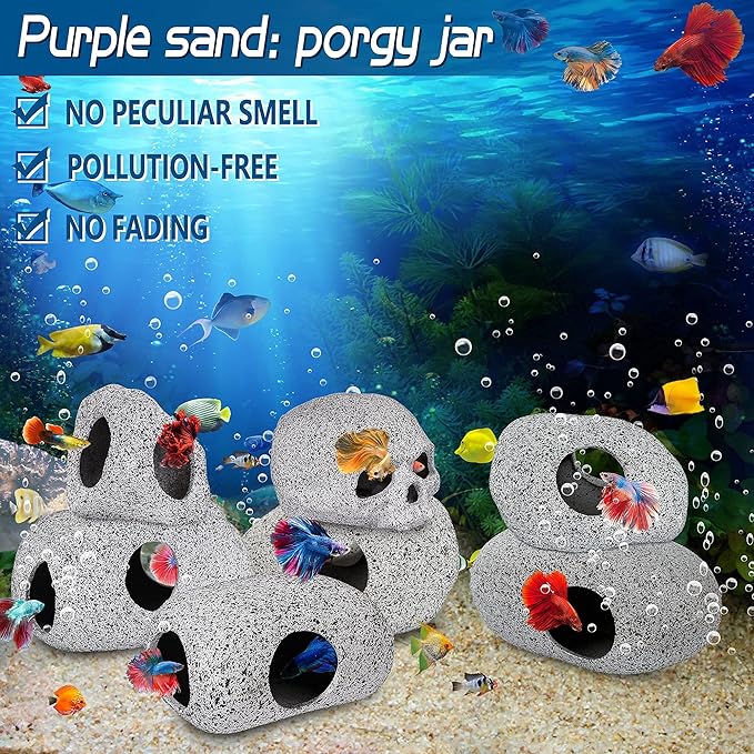 Ameliade Aquarium Decorations Cave Fish Tank Accessories Rock Decor for Shrimp Cichlid Hiding Breeding Small Fish Bowl Hide Decoration Betta Toys Hideout Stones House(Medium)