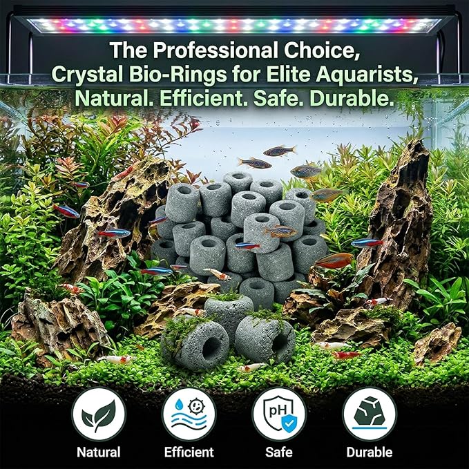 Sukh Ceramic Rings for Aquarium Filter – 1.6cm Porous Bio Media, 15oz Fish Tank Filtration Replacement for 20–55 Gallon Canister & Pond Systems, Includes 2 Media Bags for Freshwater Saltwater Setup