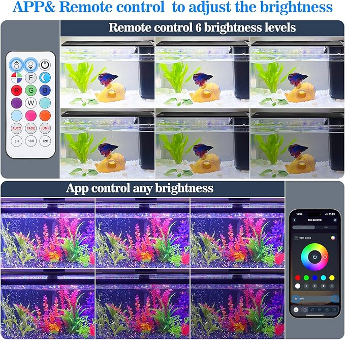 Full Spectrum Aquarium Light: Fish Tank Light with APP & Remote Timer Control for Aquatic Pet Plants Lover - Extendable Fish Tank Lights for 11-17 Inch Freshwater Saltwater Aquarium