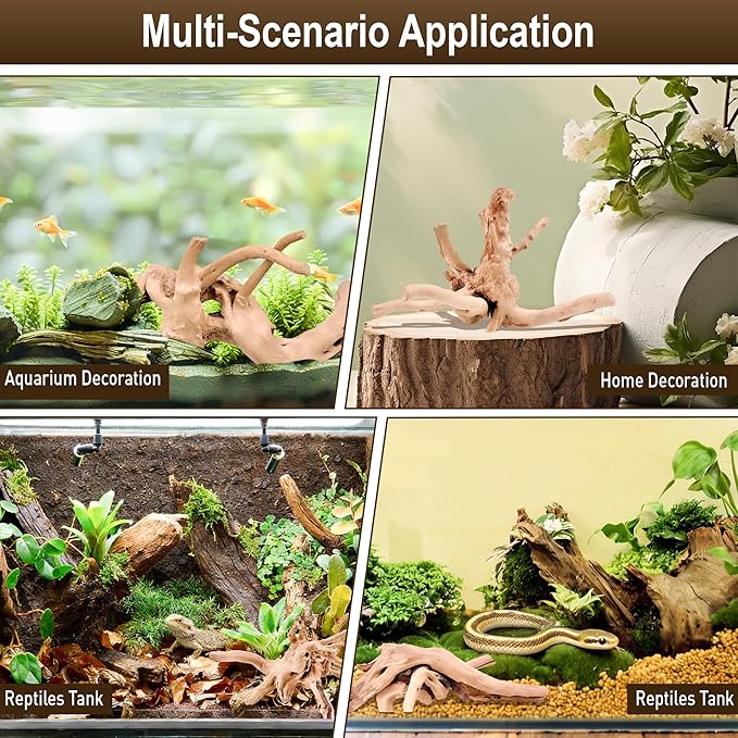 Kaiyuan Dynasty 5Pcs 6-8" Sinkable Spider Wood Natural Aquarium Decor Spiderwood for Reptile Decor Fish Tank Decorations Aquatic Plants Hardscaping