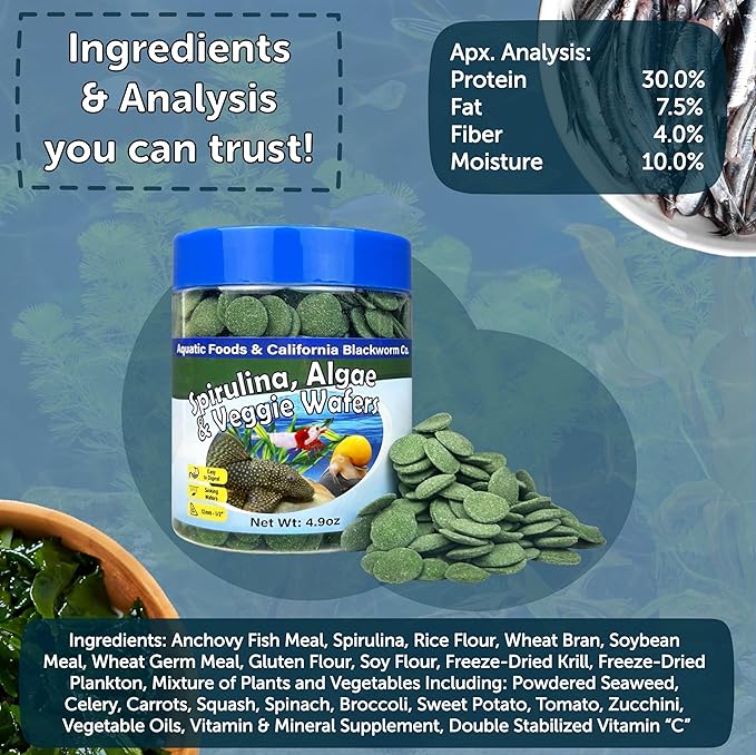 12mm - 1/2" Small Sinking Wafers of Spirulina, Algae & Veggies for Plecos, Catfish, Shrimp, Snails, Crabs, Crayfish, 12-Type Pellet Mix & 4-Type Wafer Mix Included...19.0oz Canister