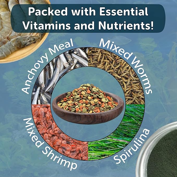 4-Type 3.5mm - 1/8" Sinking Wafer Mix of Spirulina-Algae, Ultra-Worm, Ultra-Shrimp, Color Enhancing Wafers for Shrimp, Snails, Crayfish, All Tropical Fish, 3.5mm..1-lb 4oz Canister