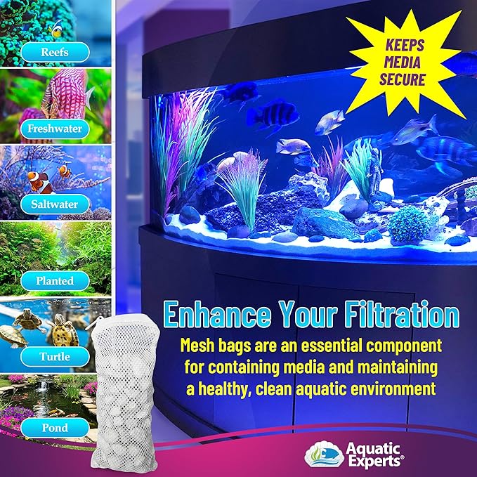 Aquatic Experts Max Flow Filter Media Bags - Durable, Secure with Plastic Zipper, for Aquarium and Pond, Zipper, 3" x 8" - 4 Pack