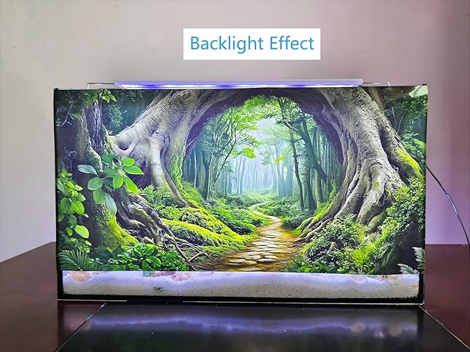 Tree Hole Aquarium Fish Tank Background Tropical Forest Plants Reptile Tank Background 24x12 Inches PVC Glass Container Decoration with Tapes