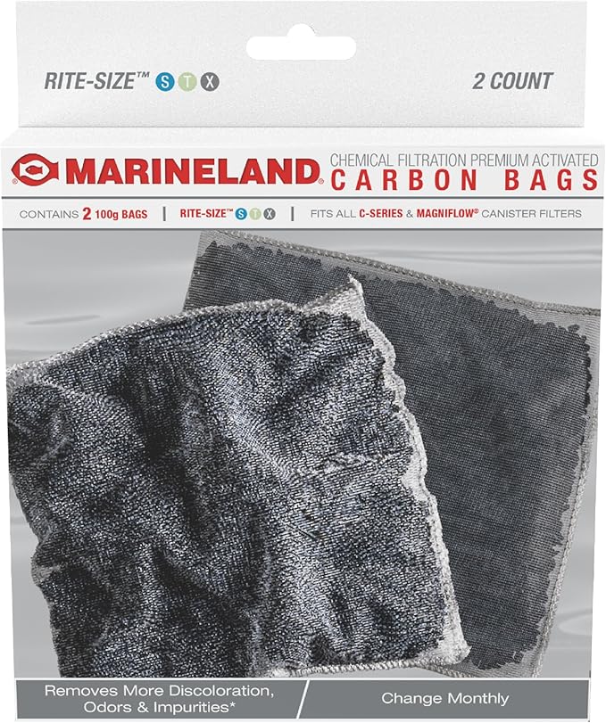 Marineland Carbon Bags, 2 Count, Support Chemical Aquarium Filtration, Rite-Size S, T and X, Fit All C-Series and Magniflow Canister Filters
