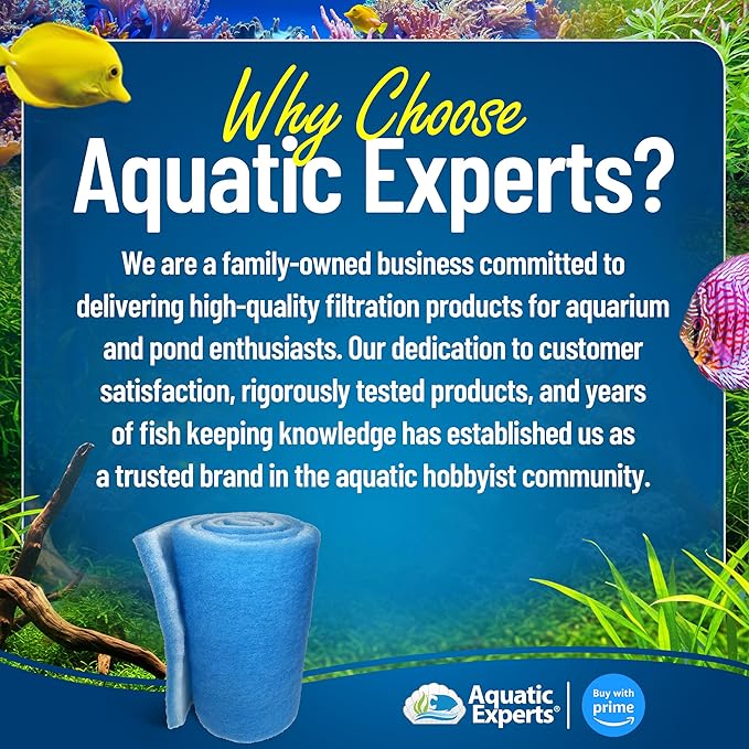 Aquatic Experts Classic Bonded Aquarium Filter Pad -18 Inches by 72 Inches by .75 Inch - Blue and White Aquarium Filter Media Roll Bulk Can Be Cut to Fit Most Filters, Made in USA (18" x 72")