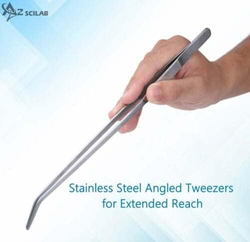 A2Z-Aquascaping Maintenance Tools Accessories,Anti-Rust Stainless Steel Tweezers Scissors Spatula for Aquarium Tank Clean, Fish Tank, Bonsai, Algae Scrapers (12" Serrated Tweezers - Angled)