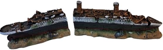 Sunken Titanic Ocean Liner Ship Wreck Aquarium & Fish Tank Decoration Ornament, 2 Parts, Aquarium Cruise Ship Shipwreck Decorations Fish Tank Ornament, Resin Material Sunken Ship
