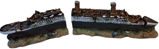 Sunken Titanic Ocean Liner Ship Wreck Aquarium & Fish Tank Decoration Ornament, 2 Parts, Aquarium Cruise Ship Shipwreck Decorations Fish Tank Ornament, Resin Material Sunken Ship