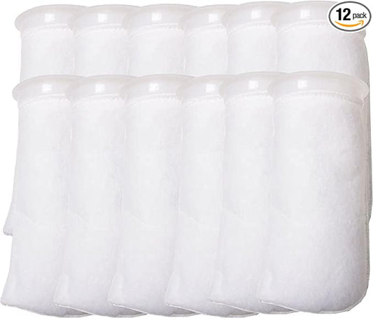 Filters4you- 12 Pack - 4 Inch Ring Filter Socks- Aquarium Felt- 4 Inch Ring By 9.5 Inch Long - 200 Micron- White