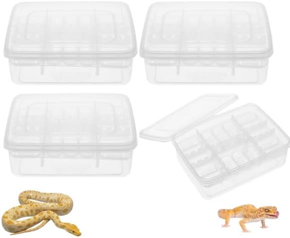 Balacoo 4 Pcs 16-Grid Reptile Breeding Box, Professional Clear Egg Incubator Tray, Plastic Breeder Box for Gecko, Lizard &Amp; Mane Hatching