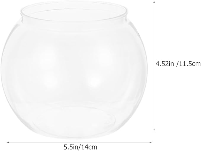 Angoily Transparent Plastic Fish Bowl 5.11 Inch Small Round Aquarium Tank for Goldfish Desktop Office Home Decoration Portable Small Aquarium