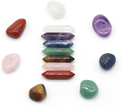 7-Piece Set of Natural Chakra Stone, Crystal Stone, Colorful six Pairs of Pointed Columns, 7 Healing Crystal Stones, Home Decoration Stones