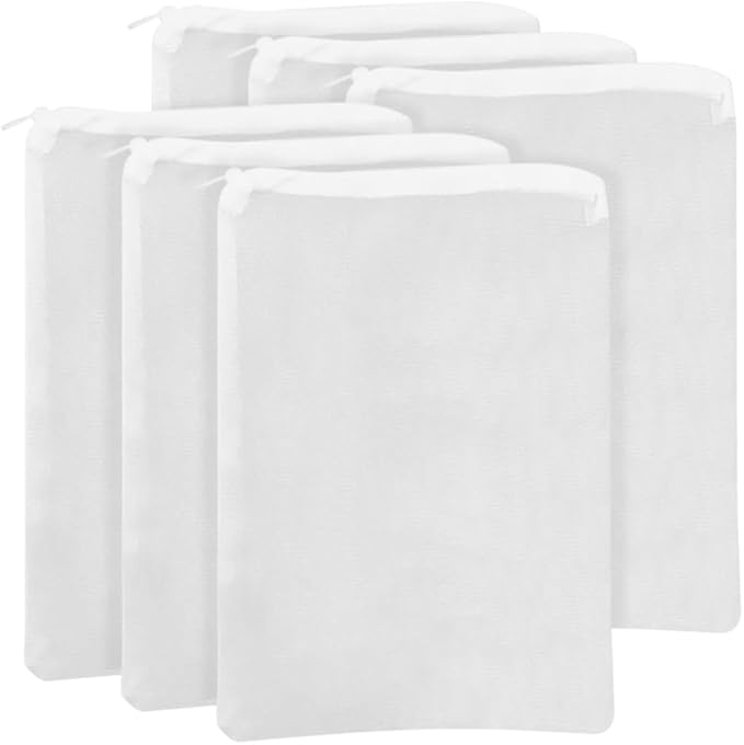 GSHLLO 6 Pcs 100 Micron Aquarium Nylon Filter Media Bags Fish Tank Fine Mesh Bags Pond Filtration Bag Activated Carbon Filter Pouch Water Pump Cover Accessories with Plastic Zipper 15 x 20 cm