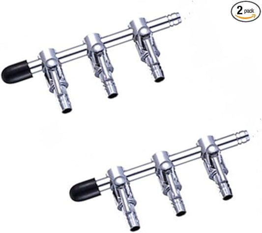 2pcs 3- Way Aquarium Chrome Metal Gang Manifold Air Line Control Valve Air Tap Air Splitter