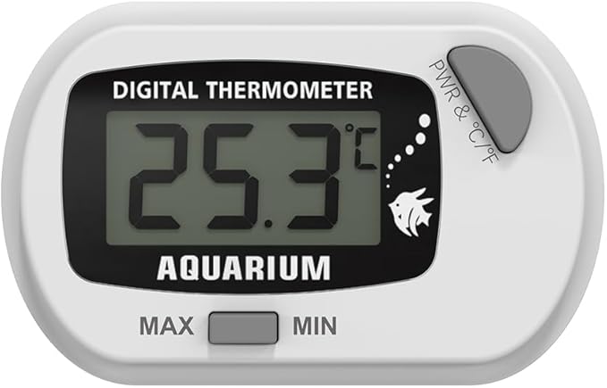 Digital Aquarium & Reptile Thermometer Hygrometer, Stick-On Fish Tank Temperature Gauge with MAX/MIN LCD Display, Terrarium Water Temp Monitor for Reptile Habitat (White Gray)