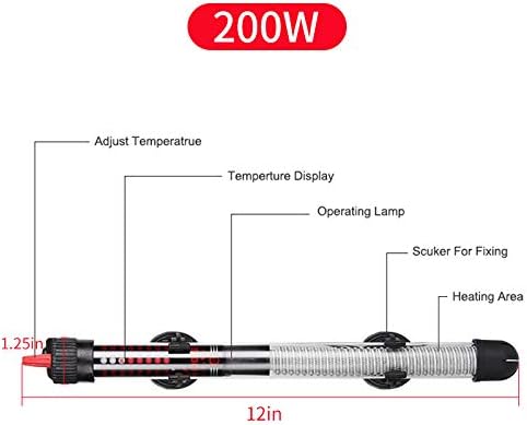 Aquarium Heater Submersible Betta Fish Tank Heater with Suction Cups Auto Thermostat Heater Marine Saltwater and Freshwater (200W)