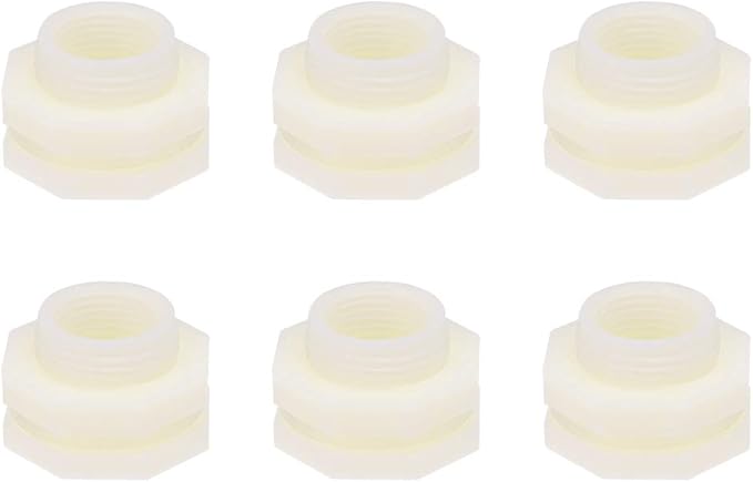 uxcell ABS Bulkhead Tank Fitting Adapter for Rain Bucket Aquariums Water Tanks Ponds G1/2 Female 6Pcs