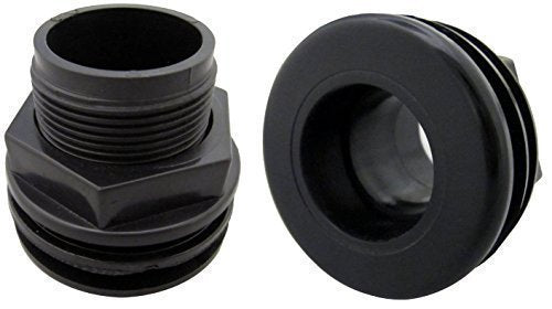 AM Brand 1" Slip x Slip 1" 3/4" Hole Twin Pack - Black PVC Aquarium Bulkhead Fitting - For Aquariums & Filtration Sumps