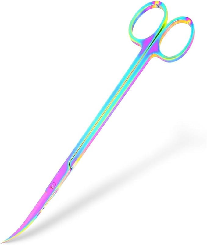 Mandala Crafts 10 Inches Rainbow Stainless Steel Curved Aquarium Scissors for Trimming Aquatic Plants – Bent Aquascape Scissors for Fish Tanks, Hospital Tanks, Goldfish Bowls, and Terrariums