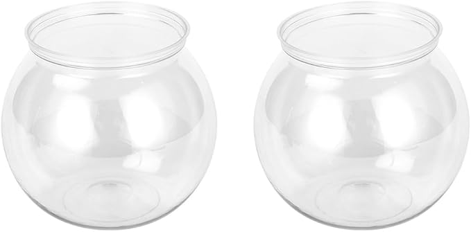 2 Pcs Plastic Fish Bowl - Transparent Mini Aquarium Tank Bowl, Small Goldfish Tanks, Round Vase Flower Plant Pot for Home Table Decoration